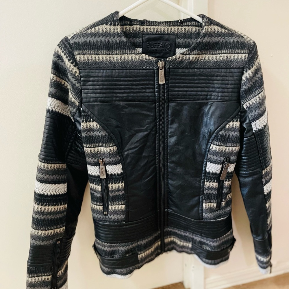 Buffalo David Bitton Black and Gray Leather Jacket